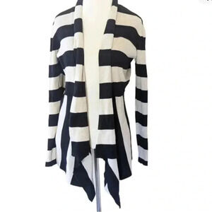❤️2/$30❤️[S]St John’s Bay Black Striped  Beige Cotton Open Cardigan Sweater